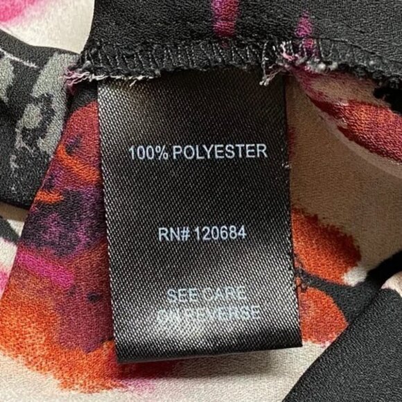 Torrid V- Neck Top Women's 1X Black Red Pink Floral Lightweight Roll Tab Sleeve - Picture 5 of 7